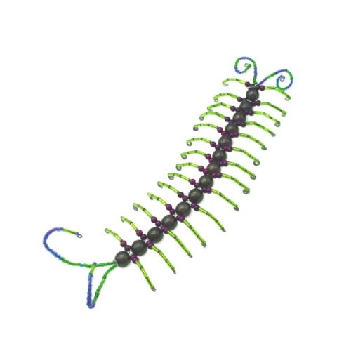 Handmade Beaded Centipedes -Green, Black and Purple