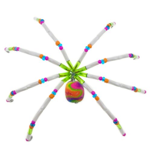 Natalie Jayne Designs medium beaded spider in white and green glitter