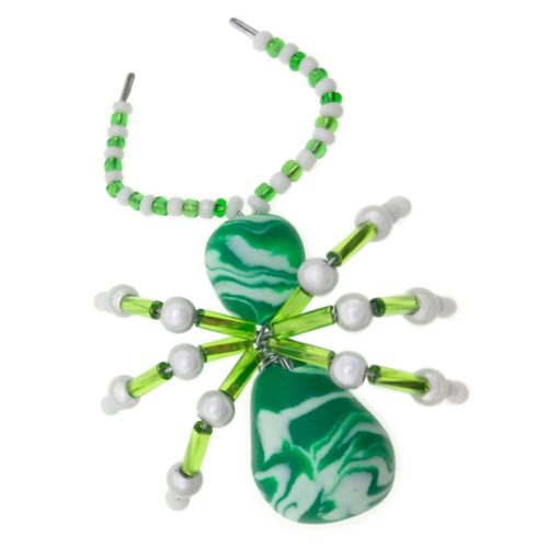 Handmade Beaded Beetles- Green and White