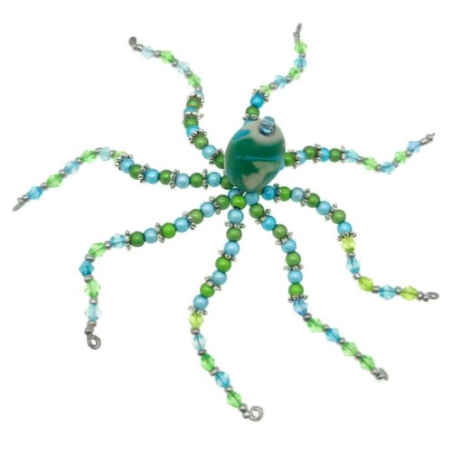 Handmade Beaded Octopus- Green and Blue