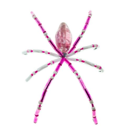 Handmade Beaded Long Leg Spiders- Pink Glass and White