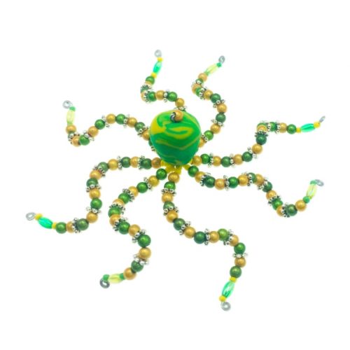 Handmade Beaded Octopus -Yellow and Green